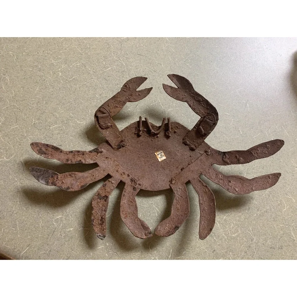 Rusty Metal Red/Blue/ Yellow Crab Wall / Porch Decor Approx 12”x 8”